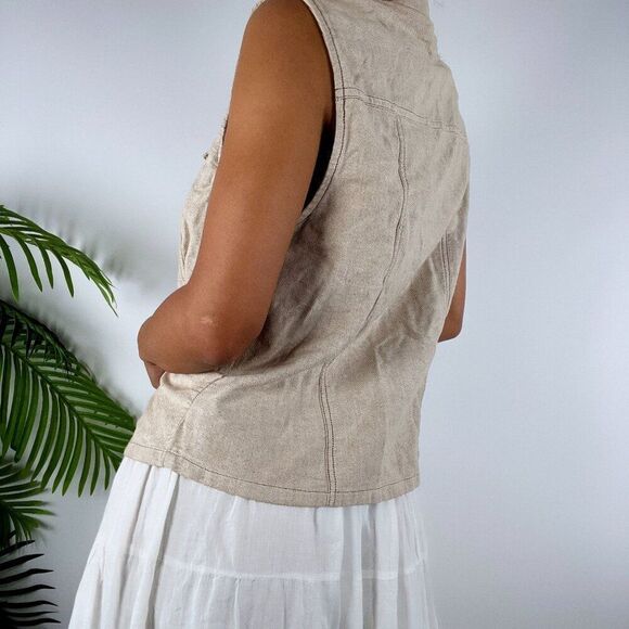 Vintage Y2K Tan Floral Cottagecore Granola Girl Button Up Vest Sleeveless Top /M - Picture 2 of 5